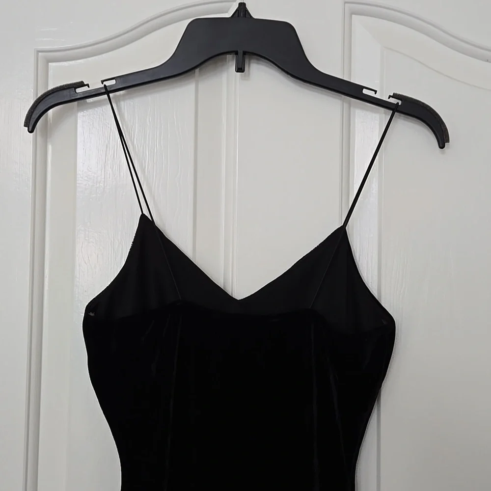 Black Velvet Midi Slip Dress Small | Stretchy Lined Bodycon by The Vintage Shop - Picture 2 of 9